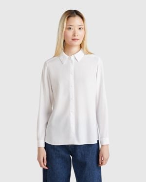 Benetton Benetton, Regular Fit Viscose Shirt - White