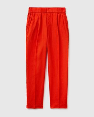 Benetton Benetton, Pantalones Pitillo 100% Lino, Talla, Mujer - Rojo