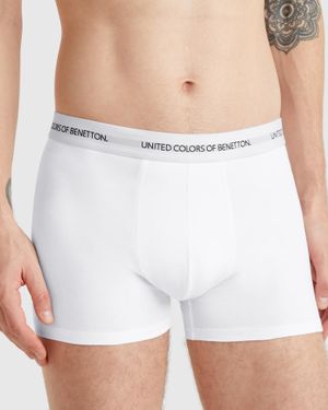 Benetton Benetton, Stretch-Boxershorts Aus Baumwolle, Weiss - Schwarz