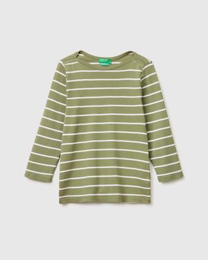 Benetton Benetton, Striped T-Shirt With Boat Neck - Green