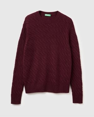 Benetton Benetton, Pull En Maille Torsadée En Mélange De Cachemire, Taille, Bordeaux, Homme - Rouge