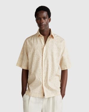 Benetton Benetton, Camisa Estampada Manga Corta, Hombre - Negro