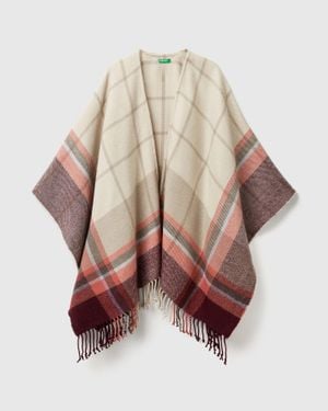 Benetton Benetton, Mantella A Quadri Jacquard, Taglia, Grigio Chiaro, Donna