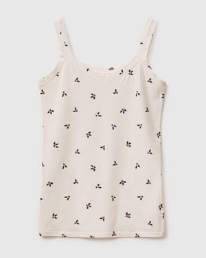 Benetton Benetton, Christmas Tank Top With Holly Print - Black