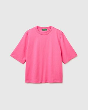 Benetton Benetton, 100% Cotton Boxy Fit T-Shirt - Pink