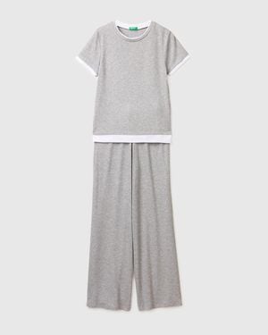 Benetton Benetton, Pijama De Viscosa Acanalada, Talla, Gris Claro, Mujer - Negro