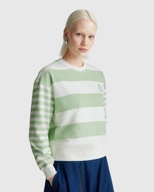 Benetton Benetton, Gestreiftes Sweatshirt Mit Rundhalsausschnitt, Größe, Hellgrün, Damen