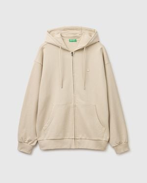 Benetton Benetton, Cotton Sweatshirt With Zip And Hood - Natural