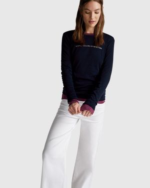 Benetton Benetton, Long Sleeve T-Shirt With Glitter Logo - Blue