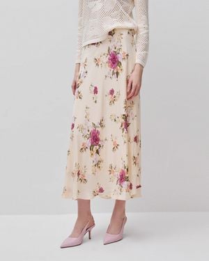 Benetton Benetton, Gonna Fluida A Fiori, Taglia, Bianco Panna, Donna - Nero