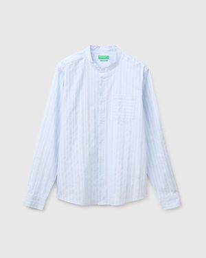 Benetton Benetton, Striped Shirt With Mandarin Collar - Black