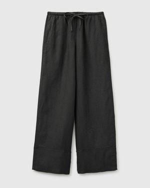 Benetton Benetton, 100% Linen Cuffed Trousers - Black