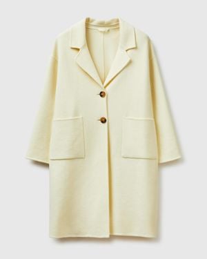 Benetton Benetton, Abrigo Largo De Mezcla De Lana, Talla, Amarillo, Mujer - Neutro