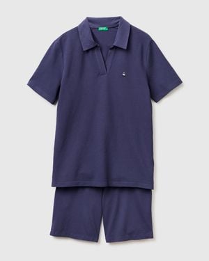Benetton Benetton, Pyjamas With Polo Shirt - Blue