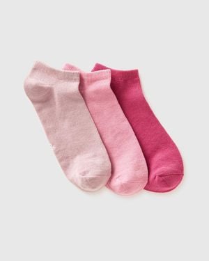 Benetton Benetton, Drei Paar Einfarbige Kurze Socken, Größe, Bunt, Damen - Schwarz