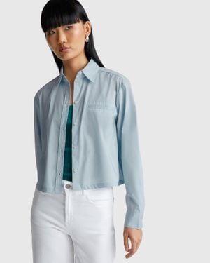 Benetton Benetton, Camisa Corta Con Bolsillo, Azul, Mujer