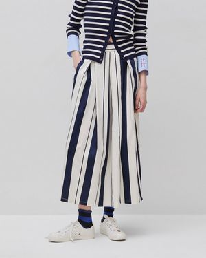 Benetton Benetton, Falda Midi De Satén A Rayas, Talla, Azul Oscuro, Mujer - Negro