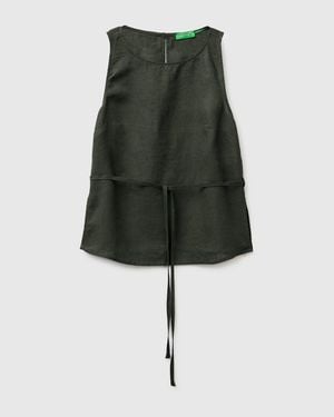 Benetton Benetton, 100% Linen Tank Top With Strap - Black