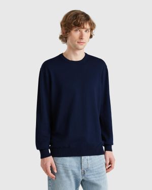 Benetton Benetton, Maglia Girocollo 100% Cotone, Blu Scuro, Uomo
