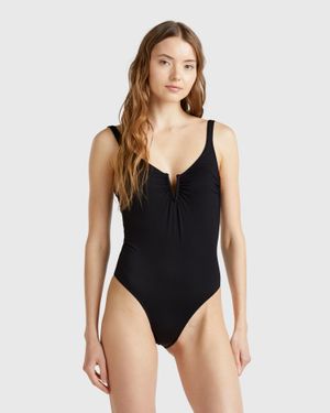 Benetton Benetton, Costume Intero Con Dettaglio A V, Size 4° Nero, Donna