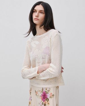 Benetton Benetton, Pull Ajouré À Fleurs, Taille, Crème, Femme - Noir