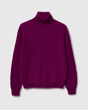 Benetton Benetton, Pull Col Roulé En Pure Laine Mérinos, Taille, Prune, Femme - Violet
