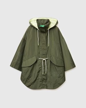Benetton Benetton, Parka Grande Con Capucha, Talla, Militar, Mujer - Verde
