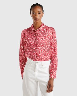 Camisa United Colors Of Benetton Mujer - Popelina Elástica, Corte Ligeramente Acampanado