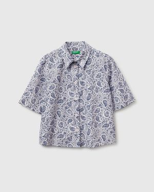 Benetton Benetton, Short Sleeve Patterned Shirt - Black