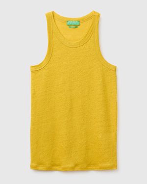 Benetton Benetton, Camiseta Sin Mangas De Lino Puro, Talla, Mostaza, Mujer - Amarillo