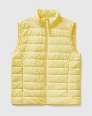 Benetton Benetton, Chaqueta De Plumas Sin Mangas De Corte Entallado, Talla, Amarillo, Mujer