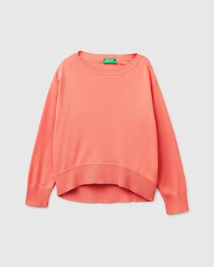 Benetton Benetton, Hochwertiger Oversize-Pullover Aus Baumwolle, Größe, Pfirsichrosa, Damen - Rot