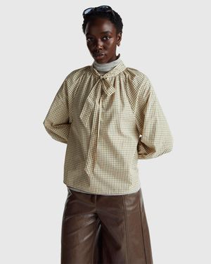 Benetton Benetton, Check Blouse With Bow - Black