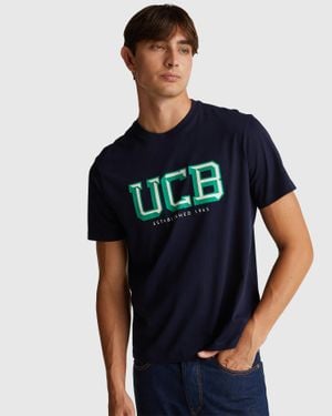 Benetton Benetton, Camiseta De Algodón Con Logotipo, Talla, Azul Oscuro, Hombre - Negro