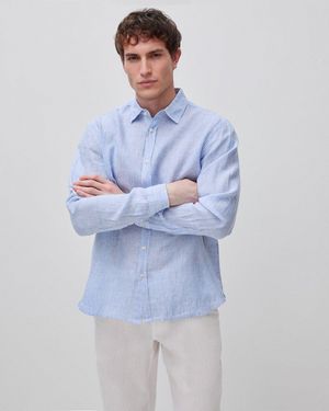 Benetton Benetton, Light Striped Pure Linen Shirt - Blue