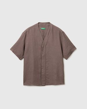 Benetton Benetton, Pure Linen V-Neck Shirt - Brown