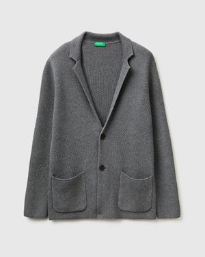 Benetton Benetton, Blazer De Punto, Talla, Gris Oscuro, Hombre - Negro