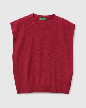 Benetton Benetton, Ärmelloser Pullover Aus Leinenmischung, Größe, Koralle, Damen - Rot