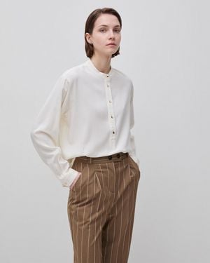 Benetton Benetton, Striped Blouse With Mandarin Collar - Black