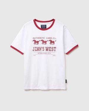 Benetton Benetton, Maglietta Con Grafica Western, Taglia, Bianco, Uomo - Nero