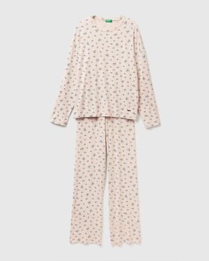 Benetton Benetton, Pijama Floral Fluido, Talla, Mujer - Negro