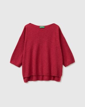 Benetton Benetton, Boxy Fit Linen Blend Jumper - Red