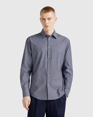 Benetton Benetton, Camicia A Righe Regular Fit, Blu, Uomo - Nero