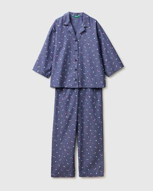 Benetton Benetton, Pijama Floral Abierto, Talla, Azul, Mujer