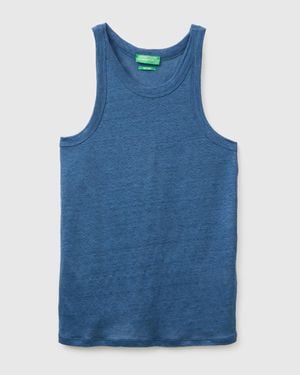 Benetton Benetton, Camiseta Sin Mangas De Lino Puro, Talla, Azul, Mujer