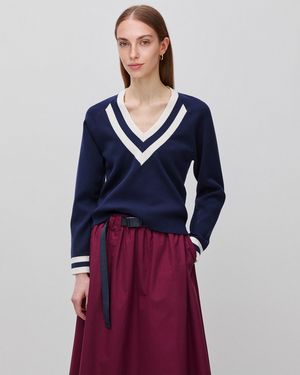 Benetton Benetton, Boxy Fit V-Neck Jumper - Blue