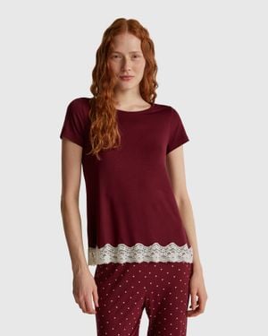 Benetton Benetton, Short Sleeve Top With Lace - Red