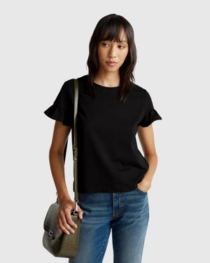 Benetton Benetton, T-Shirt With Ruffled Sleeves - Black