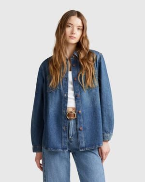 Benetton Benetton, Overshirt Di Jeans, Azzurro, Donna - Blu
