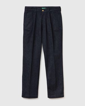 Benetton Benetton, Vaqueros Chinos De Corte Recto, Talla, Azul Oscuro, Hombre - Negro